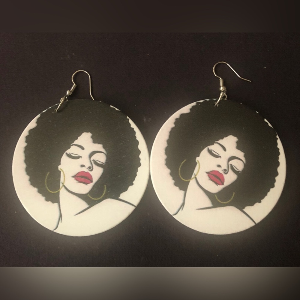Statement Black & White Afro Portrait Drop Earrings - Women Jewelry